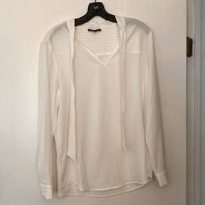 Adrianna Papell- white blouse with thin silver stripes.